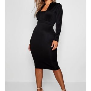 Black plunge high color midi dress